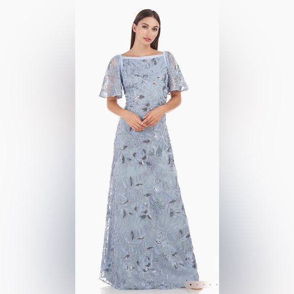 JS Collections Yvonne Flutter A-Line Gown NWT Size 8 - Picture 1 of 10